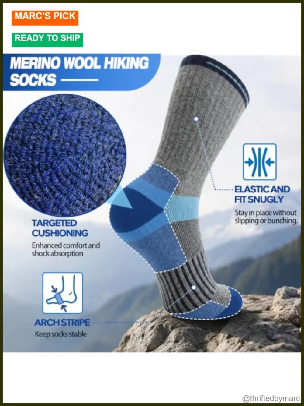 5 Pairs Merino Wool Hiking Socks Warm Thermal Cushioned Moisture Wicking